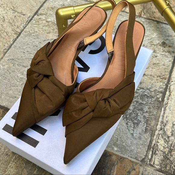 GANNI Soft Bow Slingback Pumps in Chicory Coffee - Picture 7 of 11